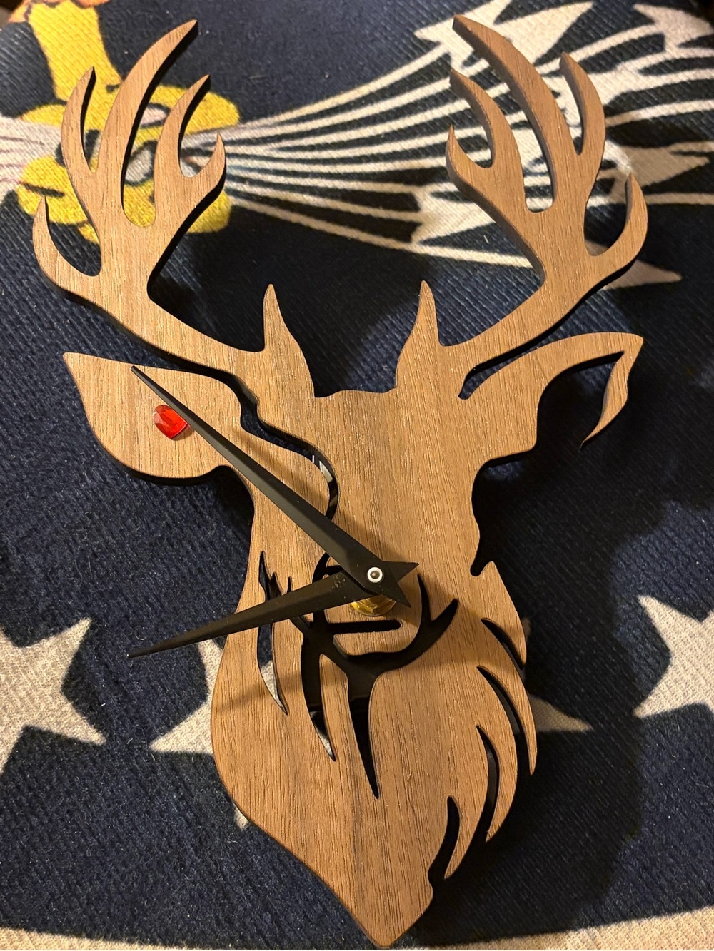 Handcrafted Wooden Deer Head Wall Clock Working